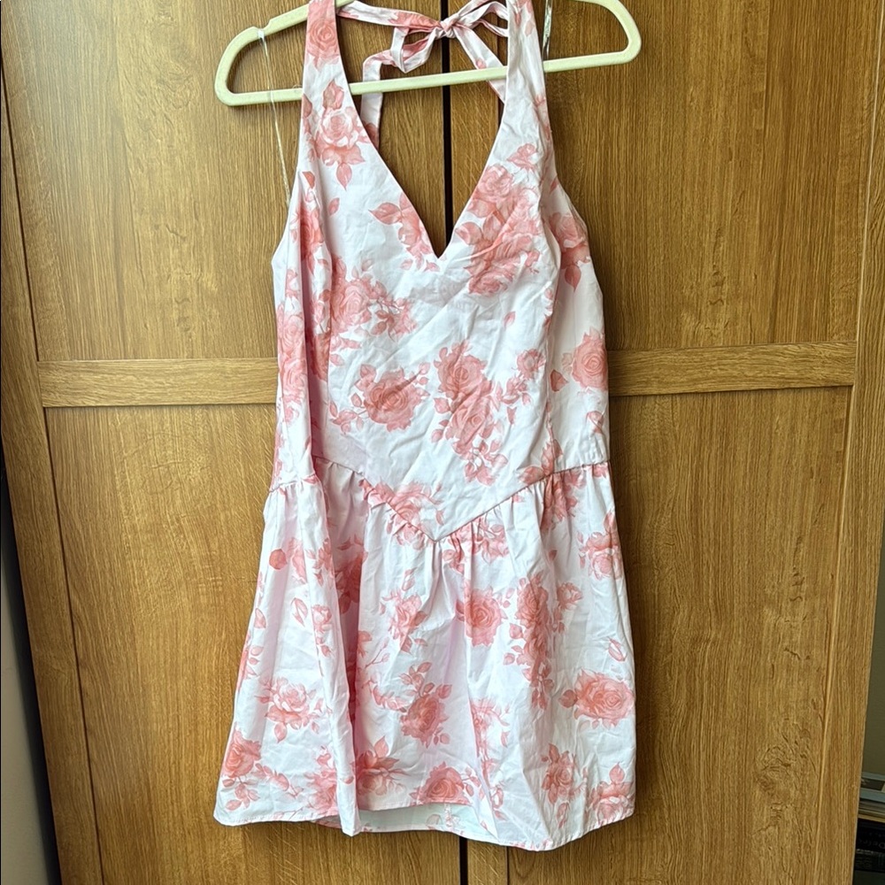 Floral Pink and White Halter Dress